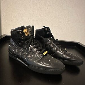 Versace Black Patent Leather Medusa Studded High Top Sneakers Size EU 44